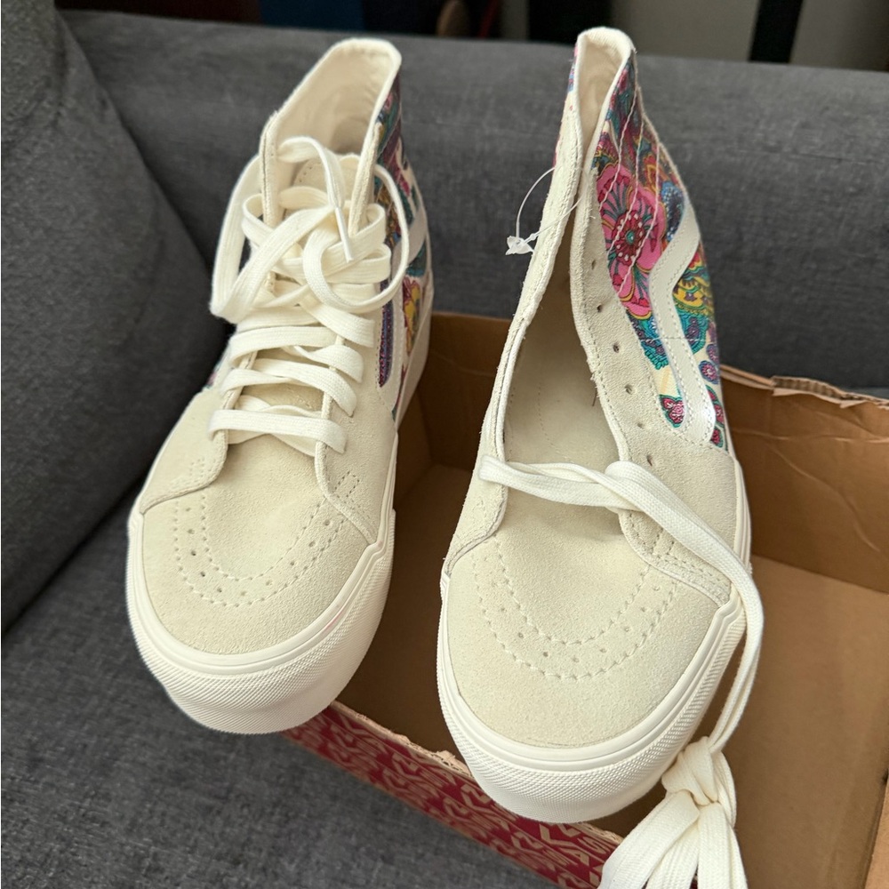 VANS Sk8 Tapered Stackform High Paisley Bloom Turtledove White Suede Womens 9 - Picture 4 of 5